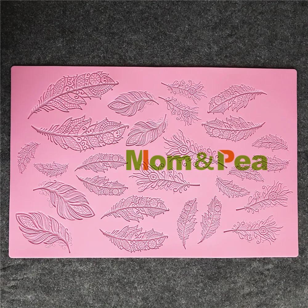 Mom&Pea GX176 Free Shipping Feather Lace Mold Cake Decoration Fondant Cake 3D Mold Food Grade Silicone Mould