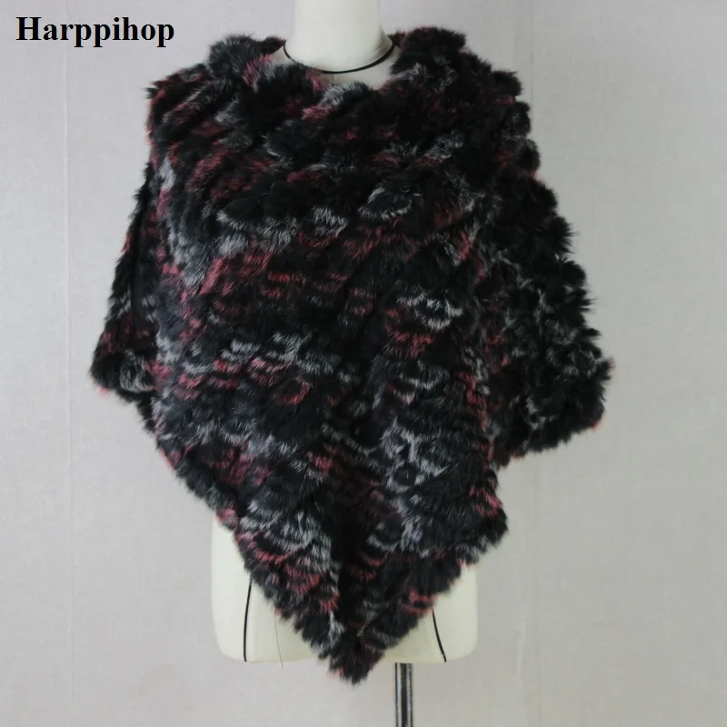 Harppihop Knitted rabbit fur shawl poncho stole cape scrap wrap women\'s garment Pashmina