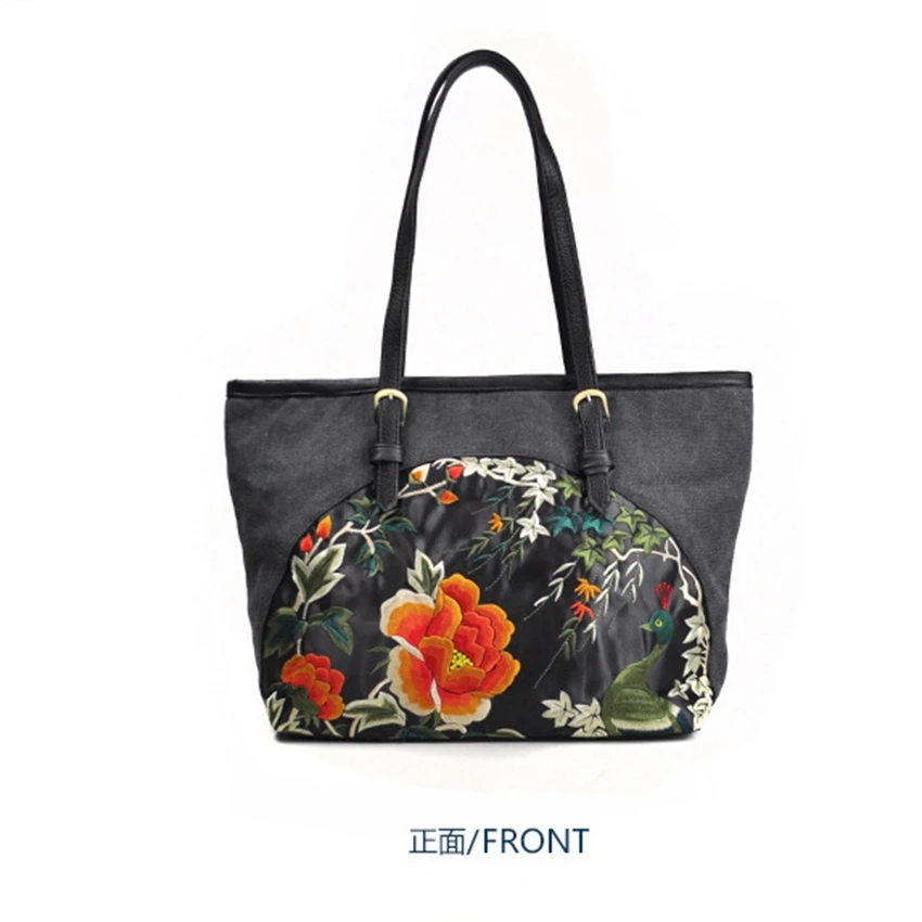 Chinese national style embroidery Women's shoulder bag Casual national embroidery bag Mezzanine zipper