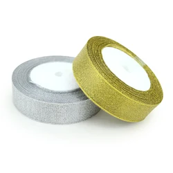 Cinta de embalaje de regalo de alta calidad, rollo de 25 yardas, color dorado y plateado, lazos brillantes para boda