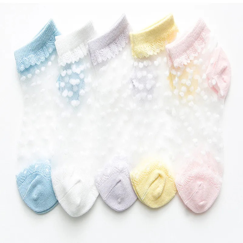 5 Pairs/Lot Summer Girls Socks For Children Kids Mesh Style Baby Girl Floral Socks with Elastic Lace Dot Flowers Sock Wholesale