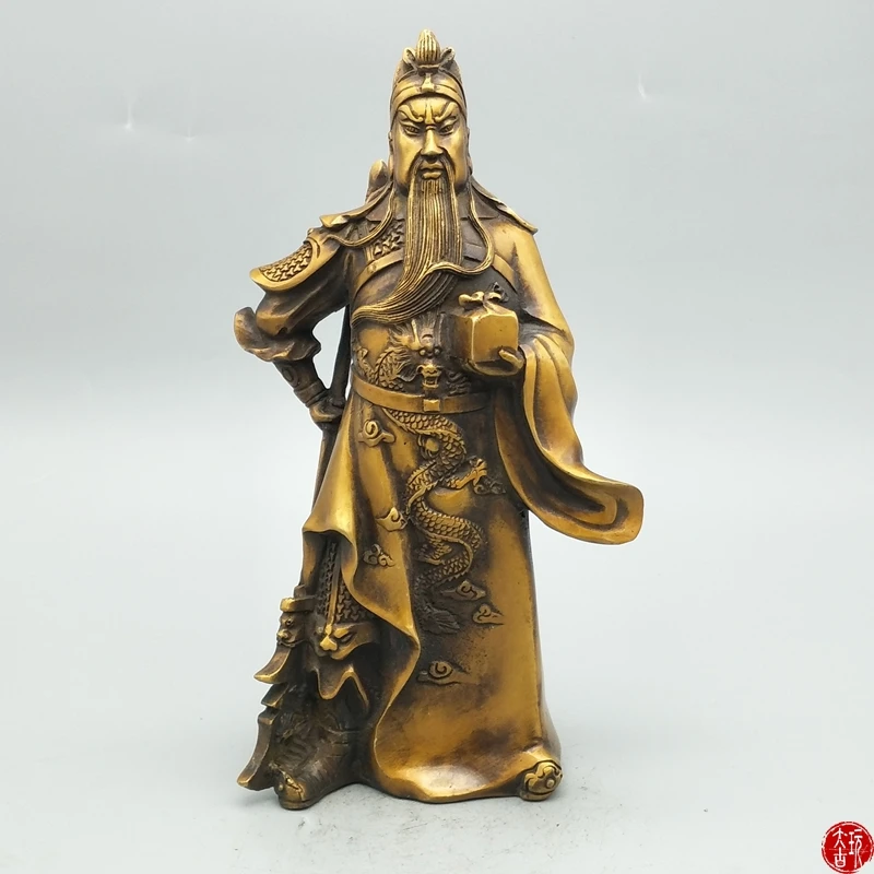 Rare Qing Dynasty(QIANLONG)copper GUANGONG statue,Free shipping