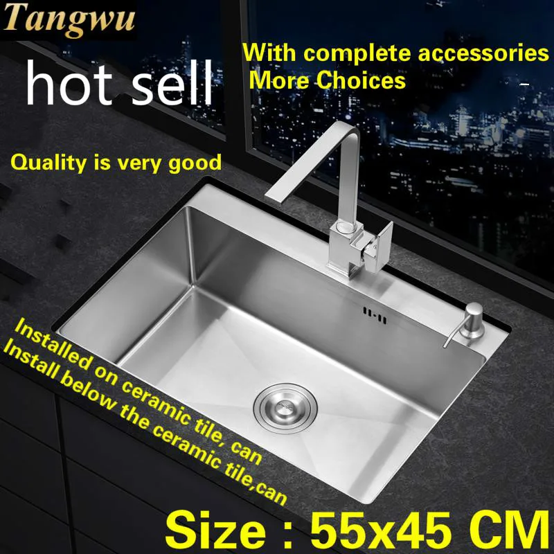 

Free shipping kitchen sink mini hot sell durable 304 stainless steel 3 mm hand made single standard slot 55x45 cm