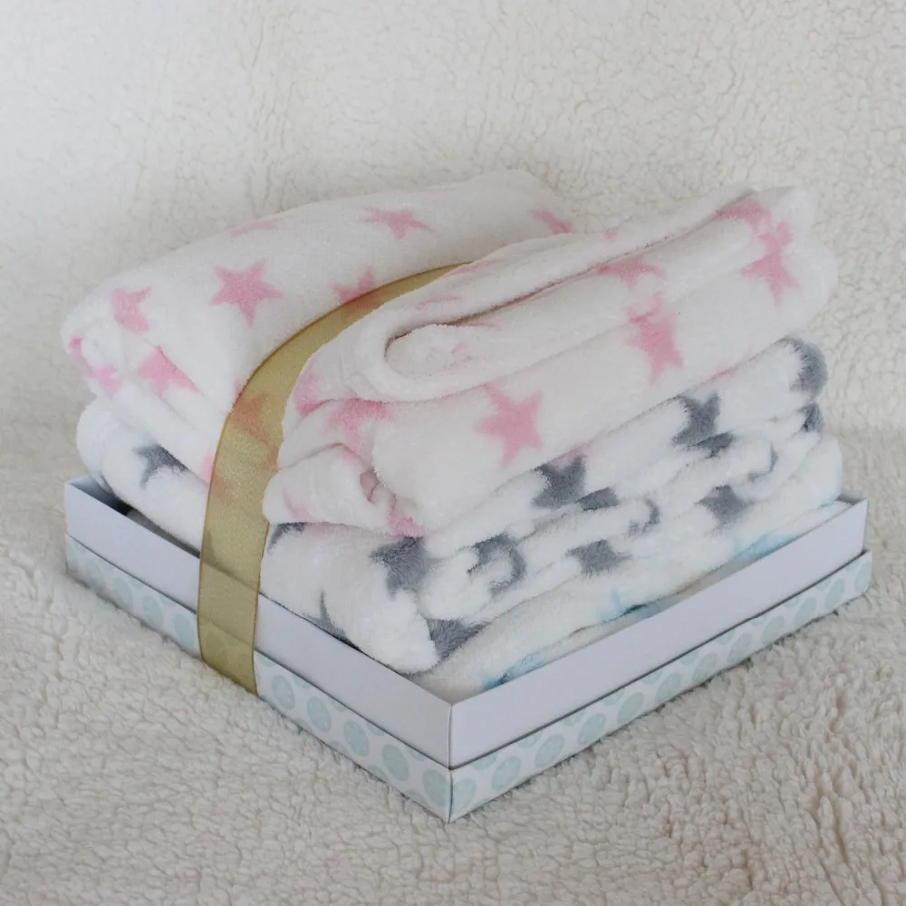 Free shipping Gift set soft and warm Printed Stars 3 Colors baby Throw Baby Wrap Gift Box--28