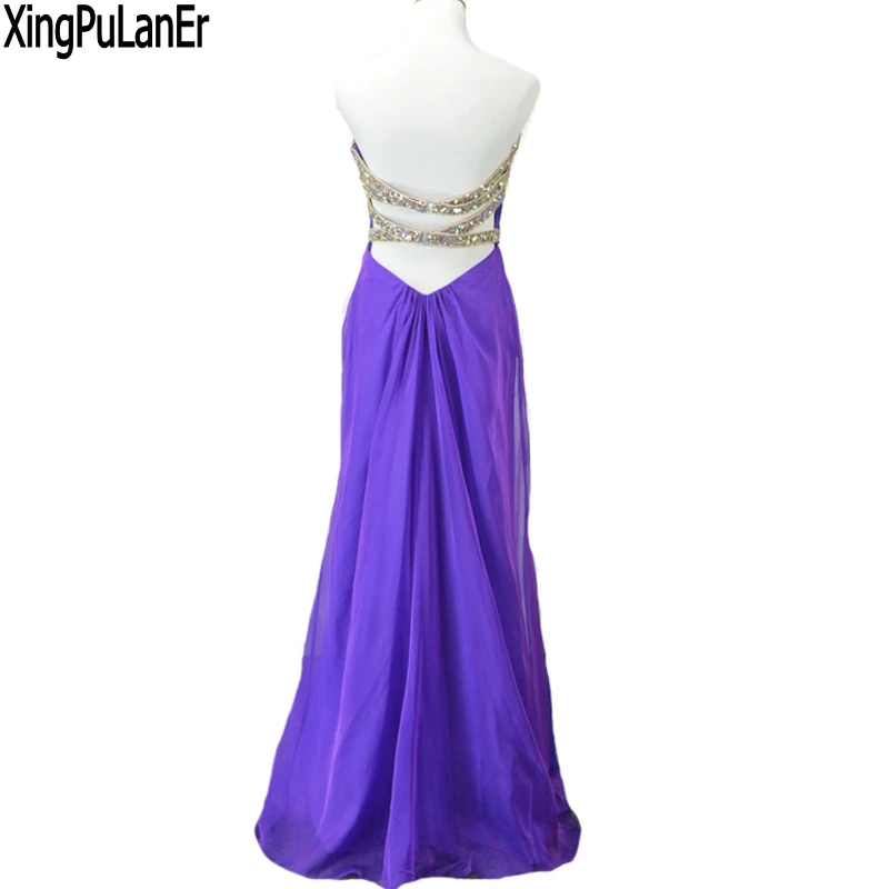 XingPuLanEr A Line Sweetheart Sleeveless Beaded Sequins Top Sexy Back Purple Chiffon Long Plus Size Custom Made Long Prom Dress