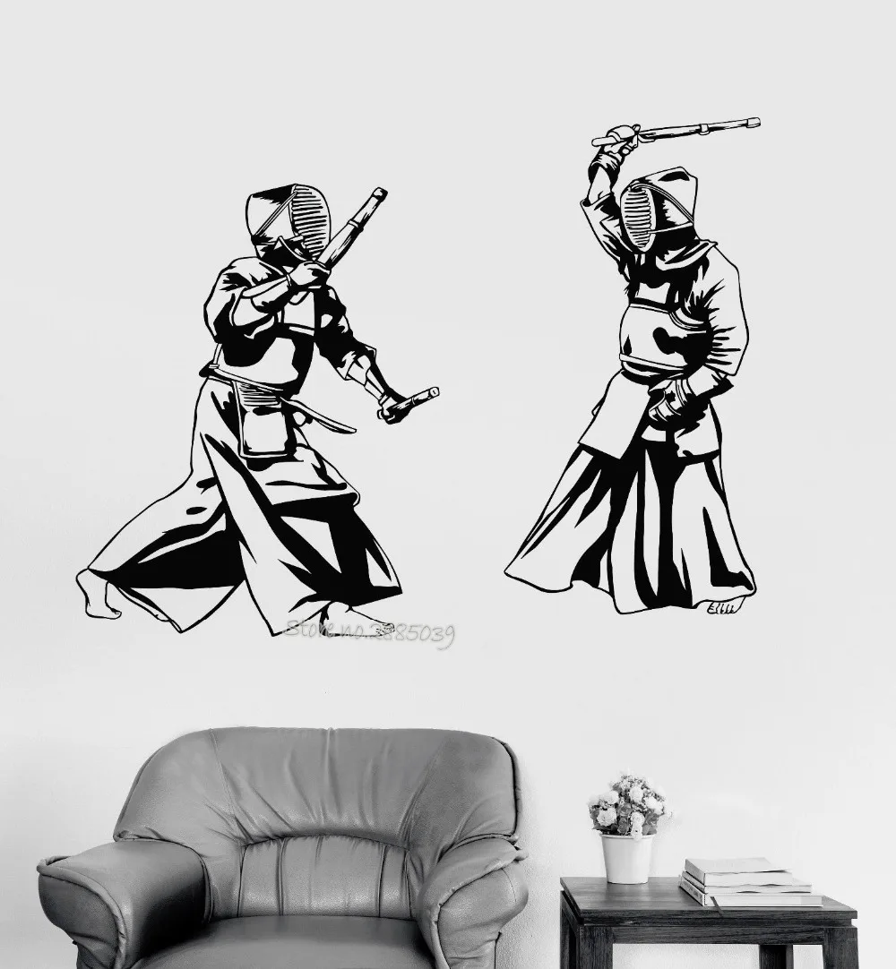 Wall Stickers For Boys Rooms Vinyl Wall Decals Kendo Japan Martial Arts Japanese Sticker Mural Sofa Background Home Decor LA575