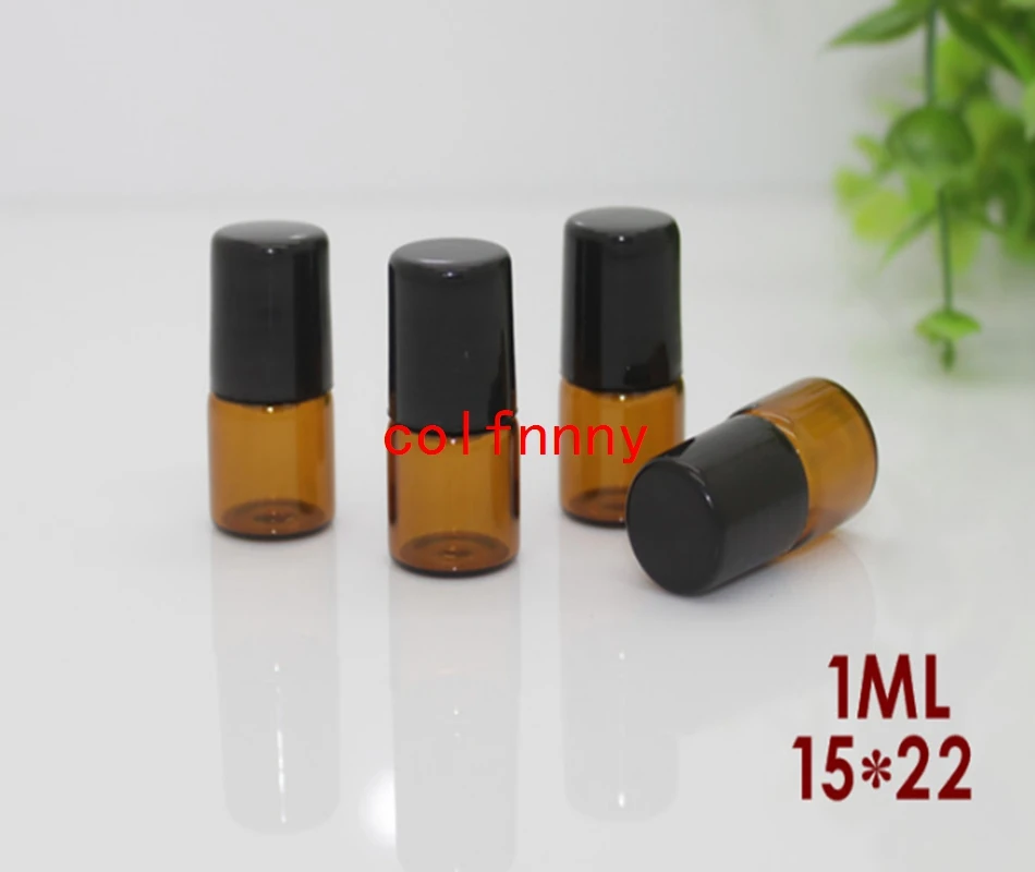 

New 1ml 2ml amber roll on roller bottles for essential oil roll-on refillable perfume bottle deodorant containers with black lid