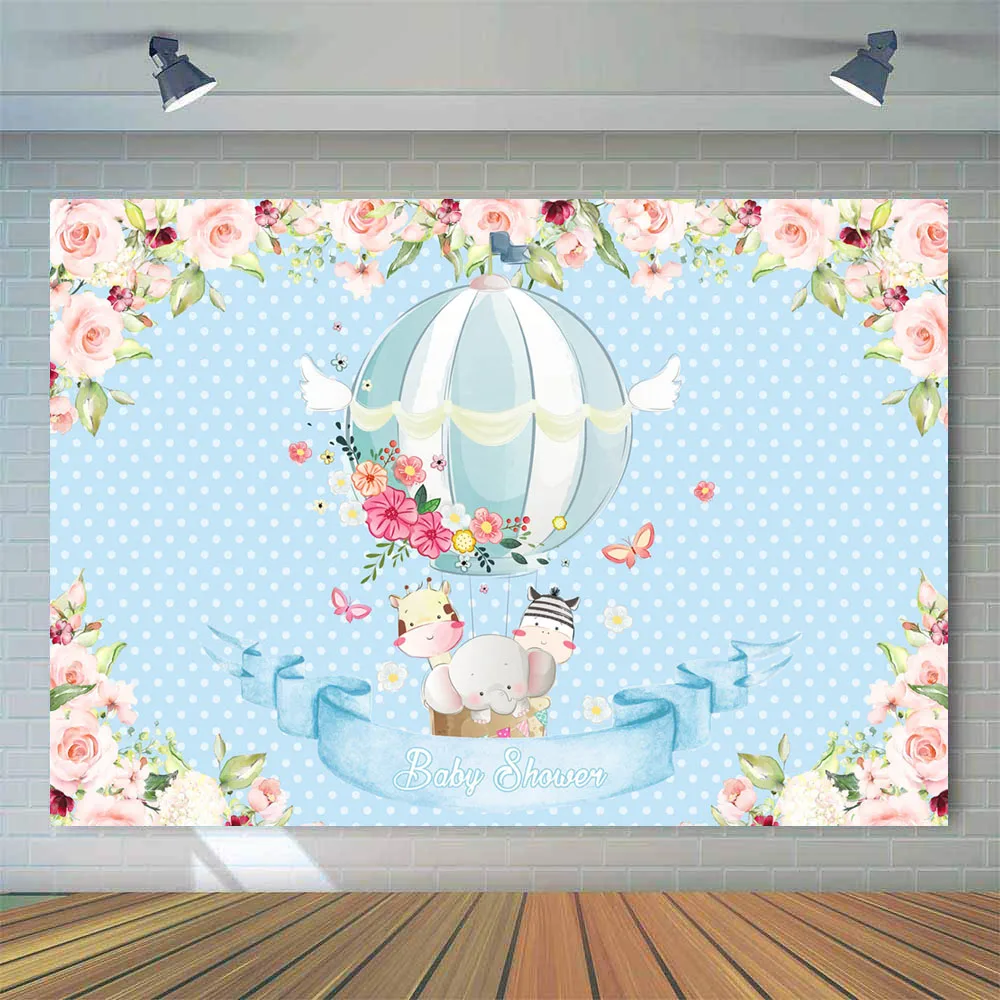 

Baby Shower Animals Safari jungle Party Decoration Backdrop for Photography How Air Balloon Cartoon Background for Photo Studio