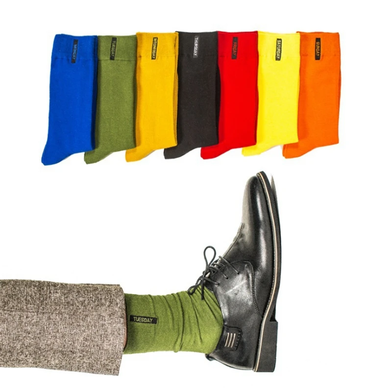 Moda Socmark-Calcetines de algodón peinado para hombre, calcetín de negocios de Color sólido, estilo británico, multicolor