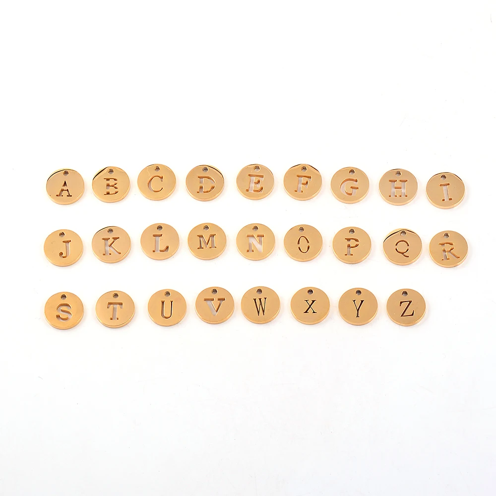 

Diameter 10mm English Alphabet 316L Stainless Steel Gold Plating Fashion Charms A-Z 26 Letter Accessories For DIY Jewelry