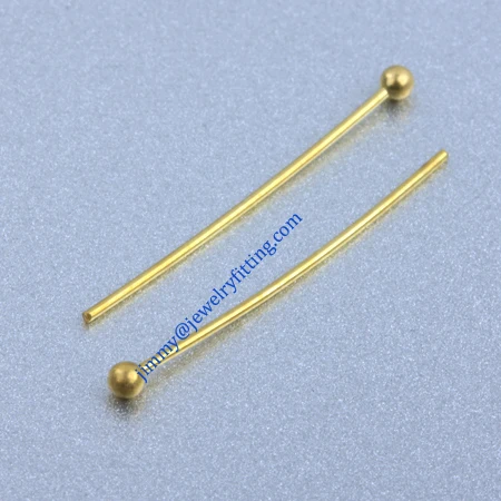 all kinds of jewelry findings wholesale Raw brass metal Ball Pins 0.6*24mm with 2mm beads