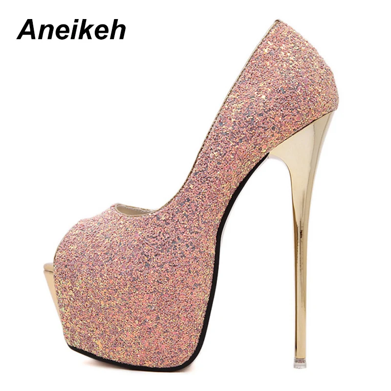 Aneikeh nowych kobiet pompy Bling Sexy 16 CM Ultra wysokie buty na wysokim obcasie czółenka z wystającym palcem Party Dress buty Zapatos Mujer