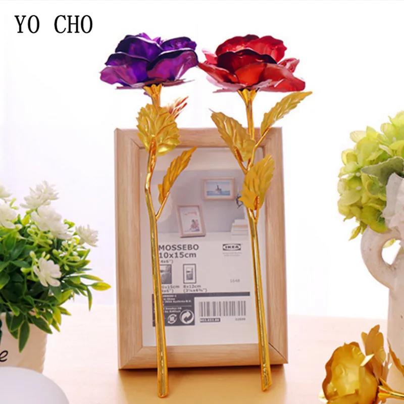YO CHO DIY Gold Foil Rose Flower Mother\'s Day Gift Wedding Flower Home Decoration Valentine\'s Day Gift  Gold Rose for Girlfriend