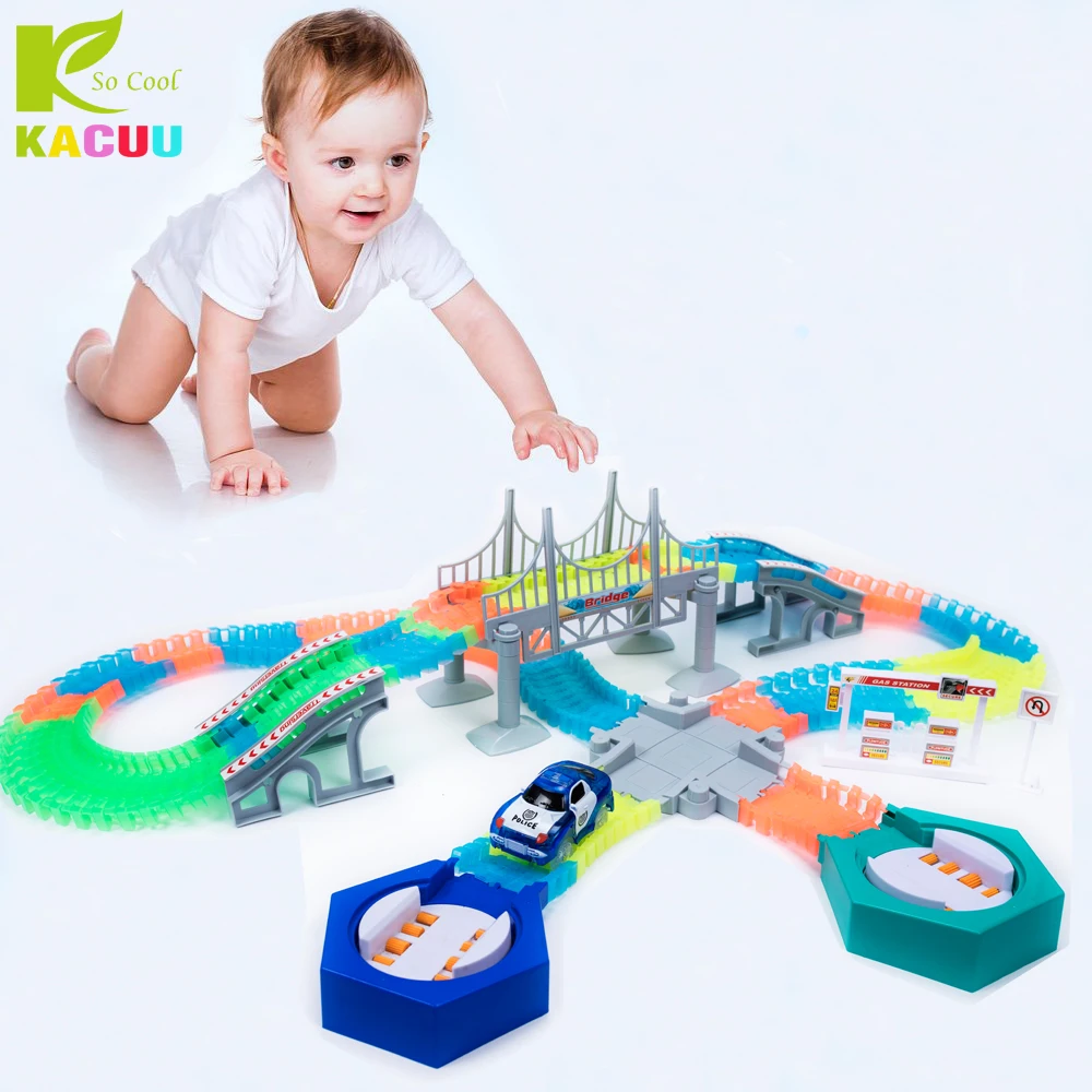 

Magical Railway Big Road Light With Railroad Miracle Flexible Glowing Race Track Children's Cars Racing Tracks Toys For Children