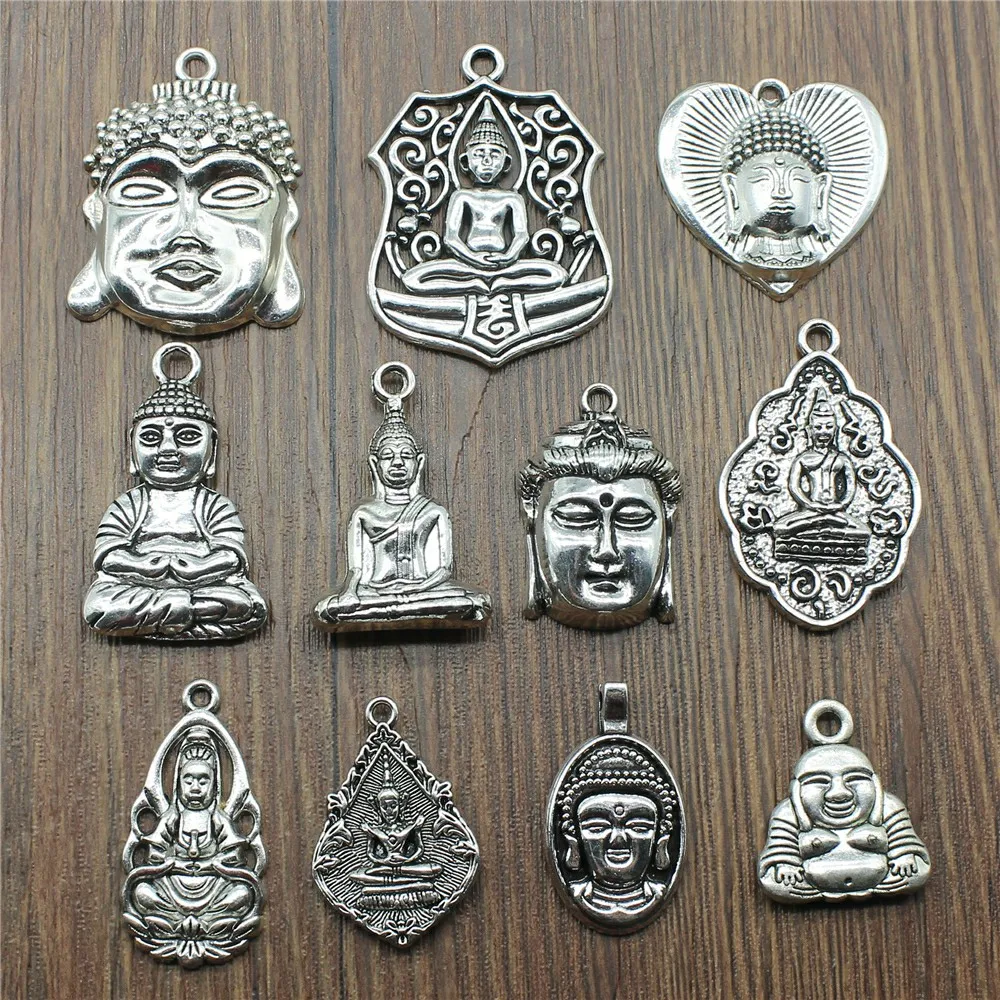 5pcs Charms Buddha Statue Antique Silver Color Buddha Charms Pendant Jewelry Buddhism Charms For Jewelry Making