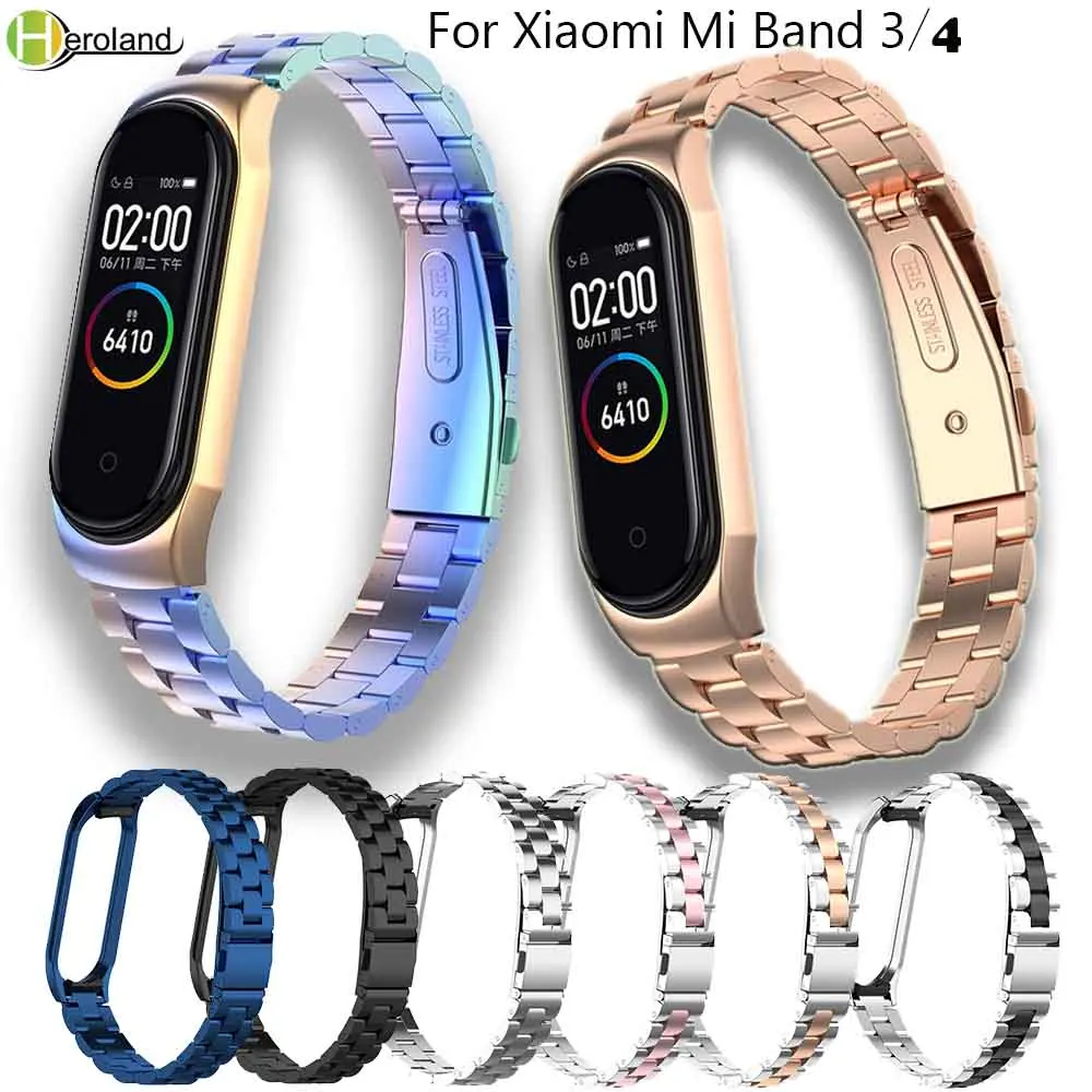 

new Stainless steel mi 3 wrist strap for xiaomi mi band 3 4 metal watch band smart bracelet miband 3 belt replacement+Metal Case