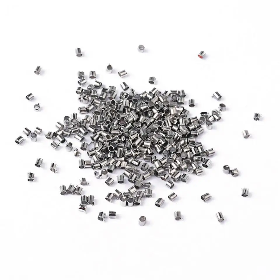 

1700pcs Brass Crimp Tube End Beads for Jewelry Making DIY, Nickel Free, Platinum, about 1.5mm diameter, hole: 1mm; 10g/lot