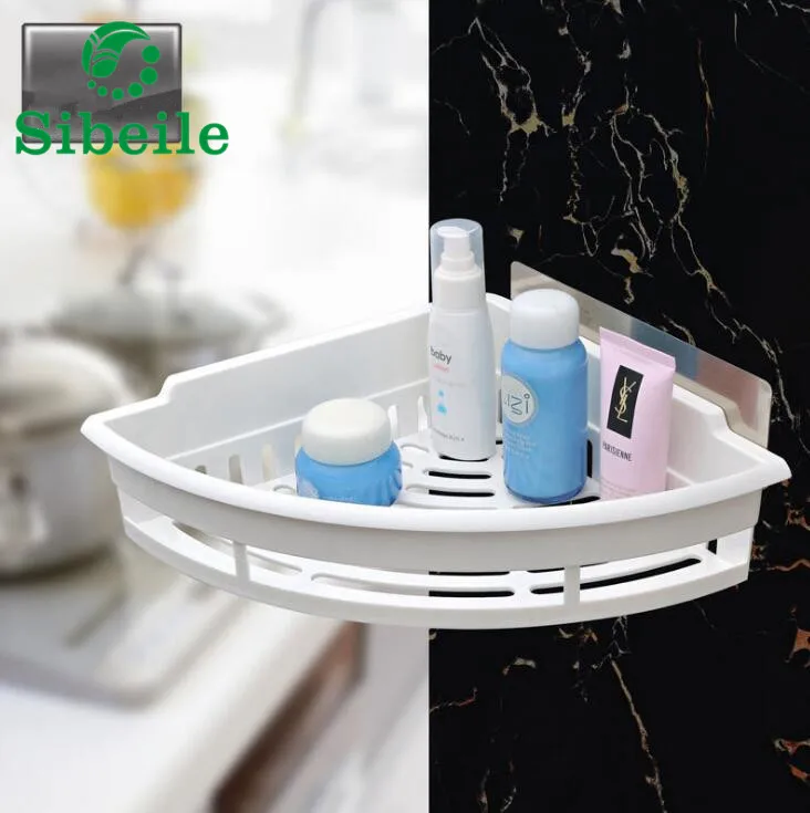 SBLE New Arrival Powerful Sucker Corner Shelf Bathroom Kitchen ABS+PVC Storage Organization Rack 4 Colors Bathroom Shelf