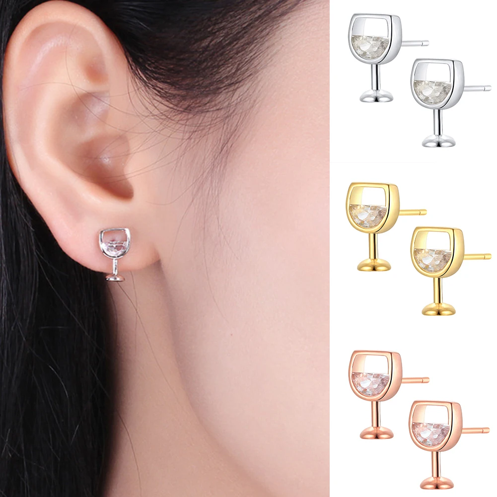 Fashion Simple Women\'s Earrings Hollow Wine Glass Cubic Zirconia Ear Stud Earrings Jewelry Gifts