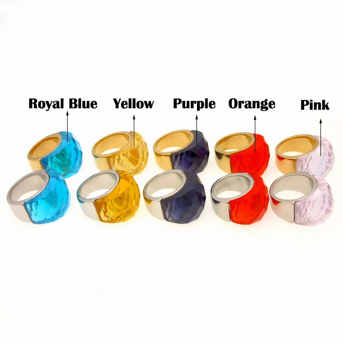 Gold Color Stainless Steel Rings Multicolor Anillos Big Glass Stone Exaggerated Fashion Individual Ring For Women