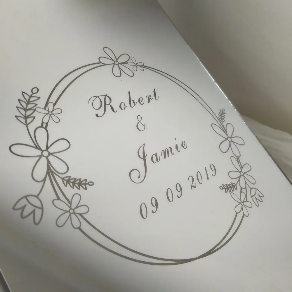 New Arrive Personalized Wedding Guest Book Acrylic Engraved Mirror Guest Check in Book 26X19cm Album