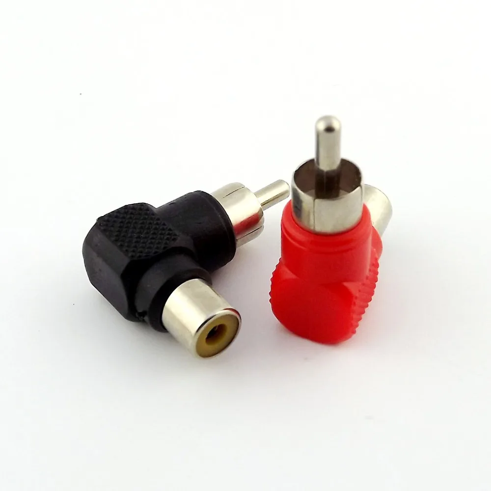 1pair RCA Male to RCA Female Jack Nickel Right Angle AV Audio Adapter Red + Black