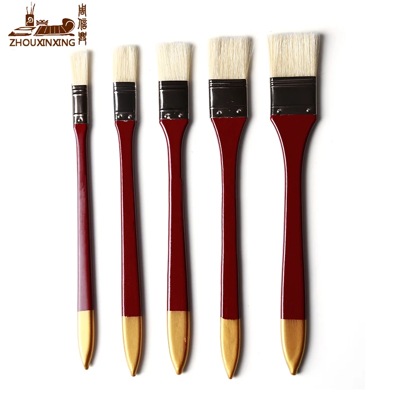 Zhouxinxing 5 Pcs Perlengkapan Kayu Rod Oil Painting Sikat Chongqing Babi Bulu Gouache Gambar Bahan Chese Lukisan Sikat