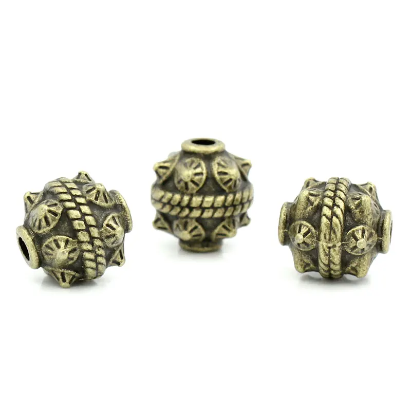 DoreenBeads Zinc Metal Alloy Spacer Beads Barrel Antique Bronze Pattern Carved Color DIY Making Jewelry About 11mm x 10mm, 4 PCs