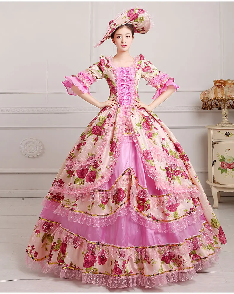 Deluxe 18th Century Coronation Ball Gown Medieval Historical Halloween Victorian Dress Gothic Party Cosplay Costume with hat