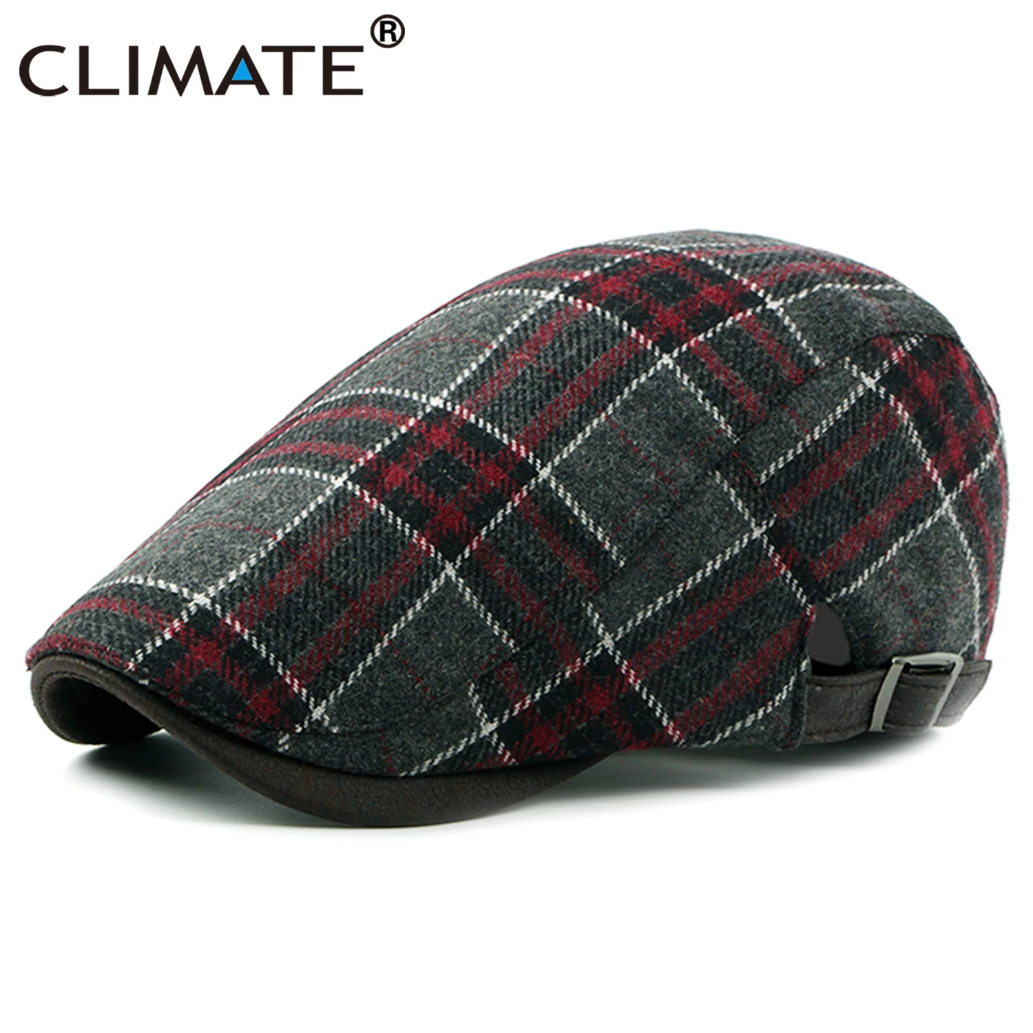 CLIMATE Men Plaid Beret Flat Cap Vintage Hat Warm Berets for Men Woolen Beret Plaid Casual Thickened Flat Caps Beret for Men