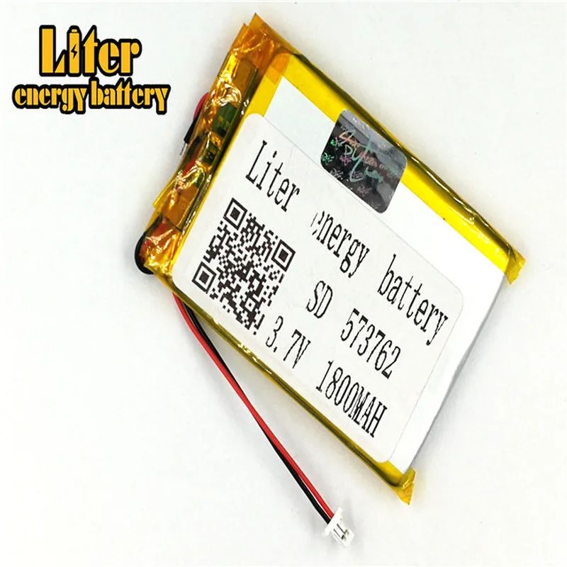 1.0MM 2pin connector 3.7 V 573762 1800mah Rechargeable lipo flat battery lithium li polymer MP3 MP4 MP5 small toys