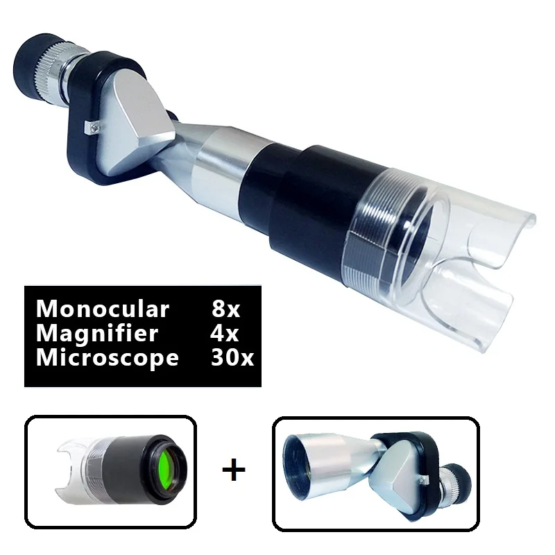 Mini Pocket 8X20 Silver Monocular Telescope Mini Monocular with Magnifying Hood Mini Microscope Telescope+Magnifier=Microscope