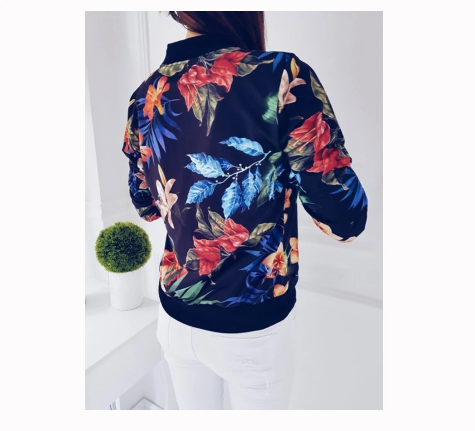 Gentillove Women Autumn Retro Floral Print Zipper Short Casual Jacket Long Sleeve Outwear Basic Jacket Bombe Famale Oversized