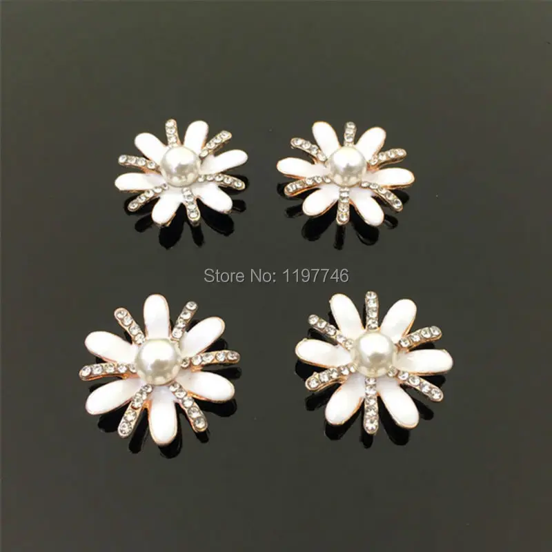 25mm 10 Pieces Crystal Rhinestone Daisy Button With Pearl Wedding Embellishment Hair Flower Center Scrapbooking Accessories