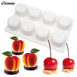 SHENHONG Silicone Cherry Mold 8 Holes Peach 3D Cake Moulds Mousse For Ice Creams Chocolates Pastry Bakeware Dessert Art Pan