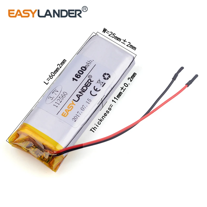 112560 3.7V 1600mAh Rechargeable Lithium Li-ion Li Polymer Battery FOR DVR MP4 peaker MP3 power bank Sex toys 112459