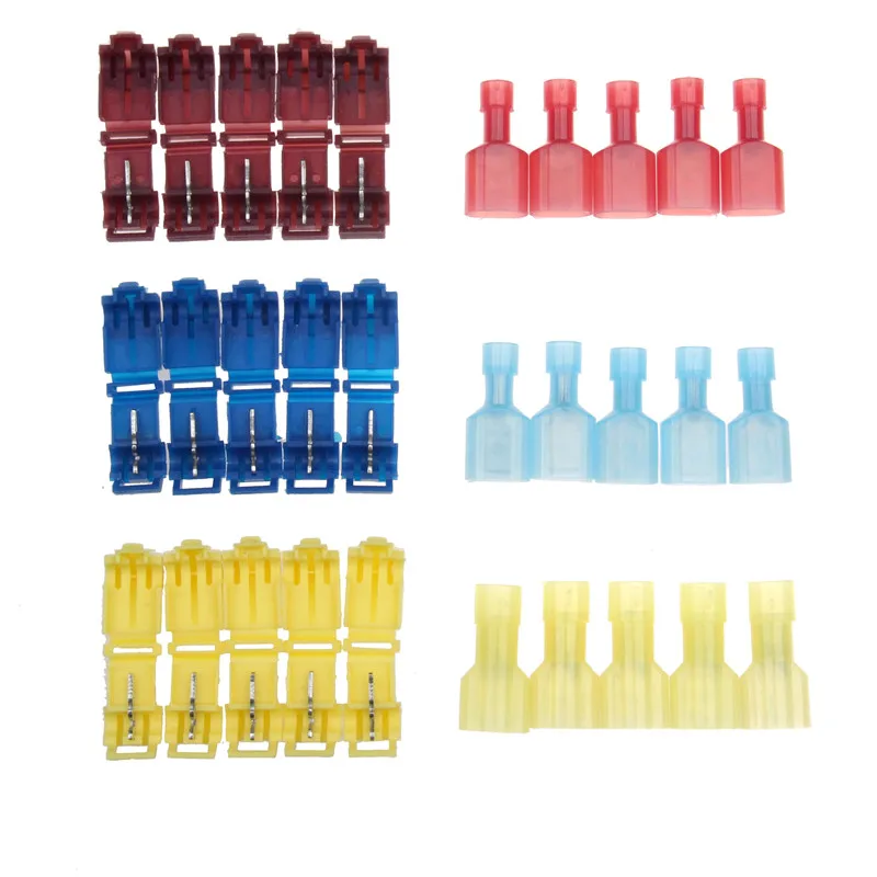 30Pcs Scotch Lock Quick Splice Terminals Combo T-Tap/Male Red Blue Yellow  Insulated Wire Connectors 22-10 AWG