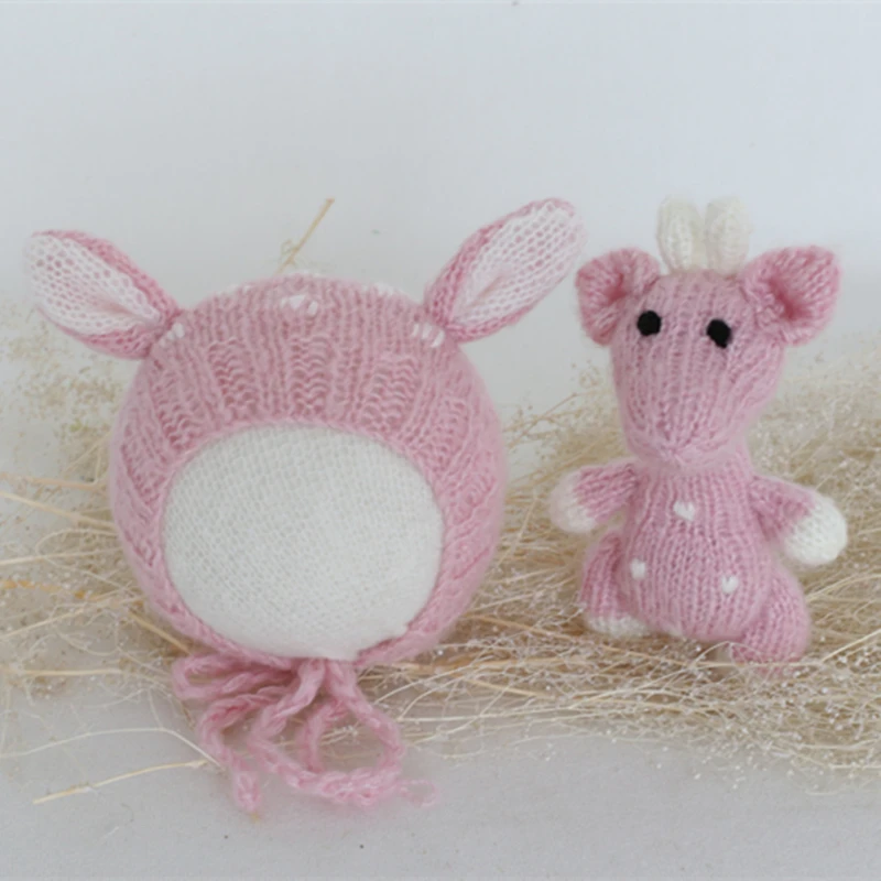 Chapeau de renne au crochet pour filles ou garçons, ensemble de jouets en peluche, bonnet animal, accessoires de photographie Nebwearn, beurre