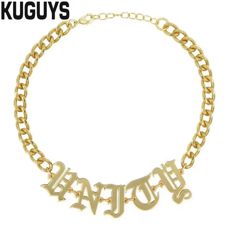 KUGUYS Letters Chokers Necklaces for Women Acrylic Mirror Gold Color Trendy Jewelry HipHop Punk Rock Girls Accessories