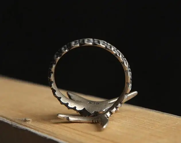 ゴシックパンクロックソリッド 925 スターリングシルバーリングオープン魚調節可能なリング男性の女性のヴィンテージジュエリー