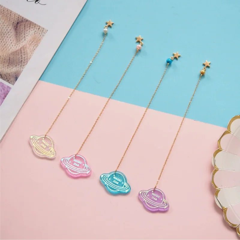 4 Pcs/Set Magic Star Planet Series Pendant Bookmark Acrylic Book Holder Message Card Gift Stationery