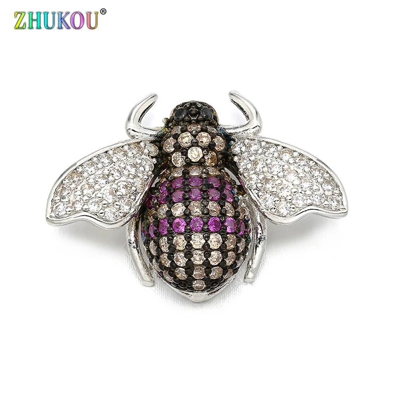 26*18mm Handmade Brass Cubic Zirconia Bees Charms Connectors for Diy Jewelry Findings, Hole: 1.5mm, Model: VS258