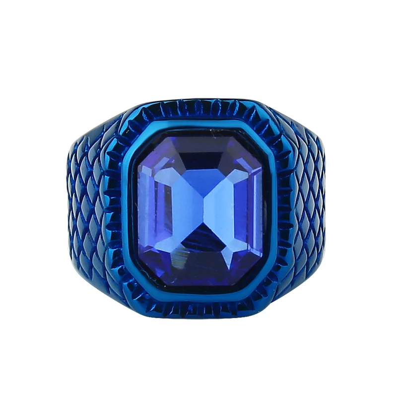 Men Black Color Hiphop Ring 316L Stainless Steel Black/Red/Blue Crystals Stone Ring Rock Fashion Male Jewelry for Man Wholesale
