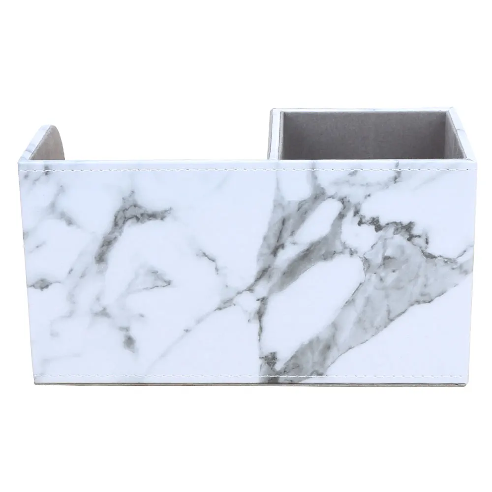 New Marble Small Stationery Pen Holder Pencil Box PU Leather Desk Organizer Cell Phone Stand Name Card Holder Office Storage Box