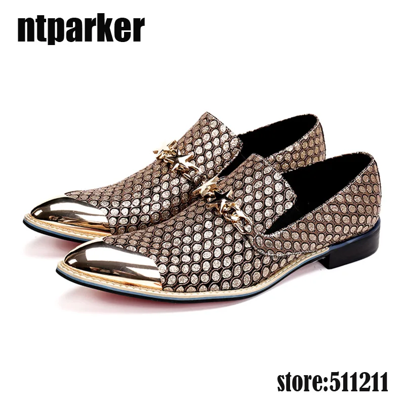 ntparker Fashion Handmade Men Leather Dress Shoes High Increased Men Business Leather Shoes Metal Pointed toe Classic  Men Shoes