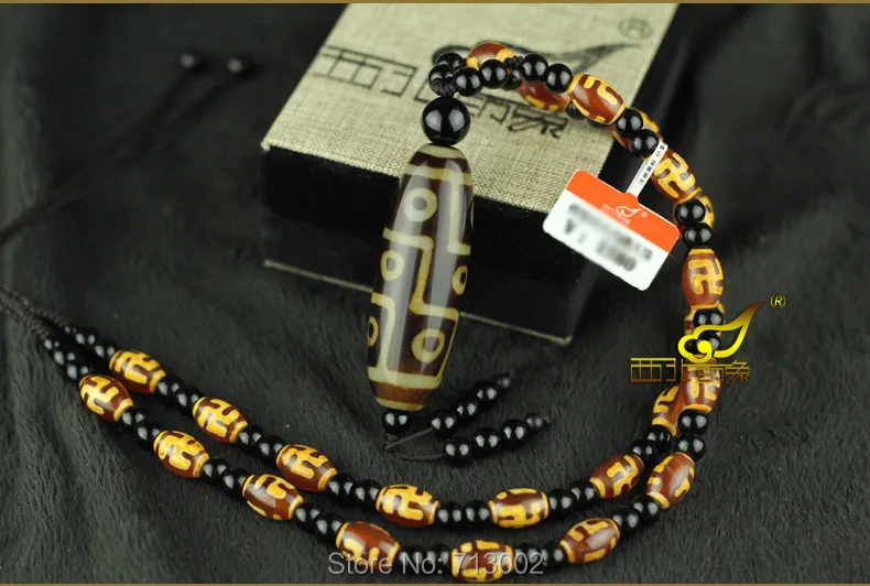 Natural Tibetan Dzi. Beads chalcedony agate 9* Eyes dzi bead  Pendant men's Necklace Amulet