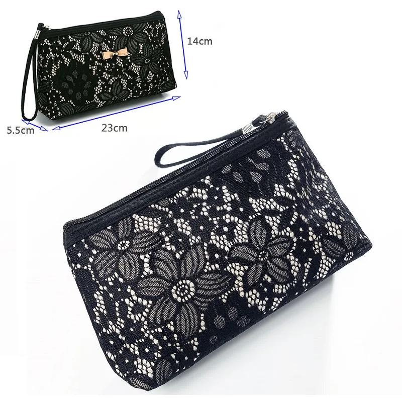 Miyahouse Classical Lace Design Cosmetic Case For Female Zipper Makeup Bags Lady Fashion Bow-Knot Female Make Up Bag Daily Use