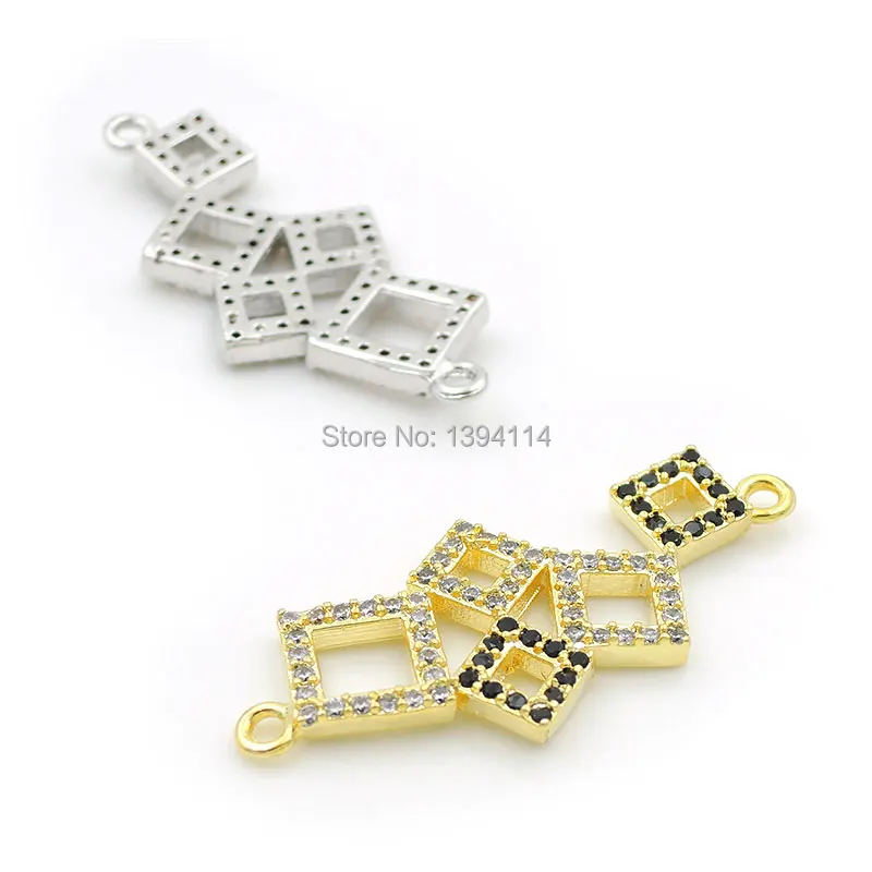 30*13*2mm Micro Pave Black&Clear CZ Combination Connector Of 5 Hollow Squares Fit For Women As DIY Bracelets Accessory