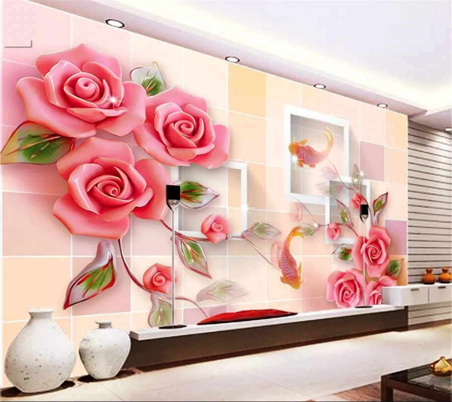 wellyu  Custom wallpaper papel de parede Stylish rose goldfish TV background wall papel de pared photo wallpaper tapeten