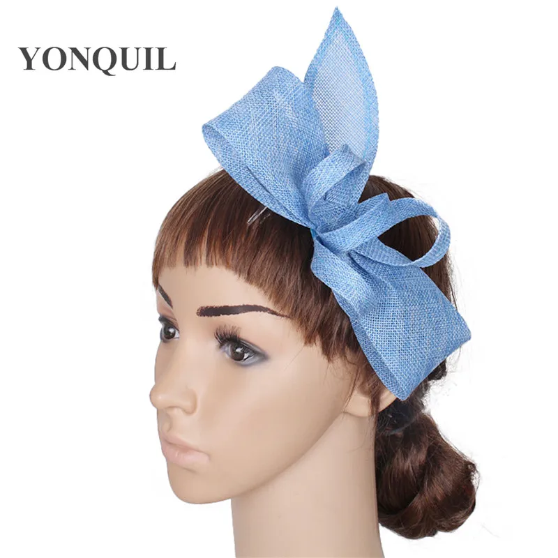 Thanh Lịch Giả Sinamay Fascinators Căn Cứ Với Lông Vũ Cưới Mũ Nhân Dịp Nón Nữ Ánh Sáng Xanh Dương Phụ Kiện Tóc